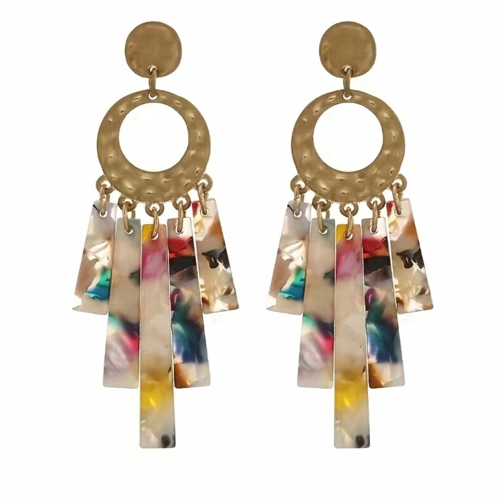 Statement Dangle Earrings - Tortoise Shell, Colorful, Lightweight - Picture 2 of 3